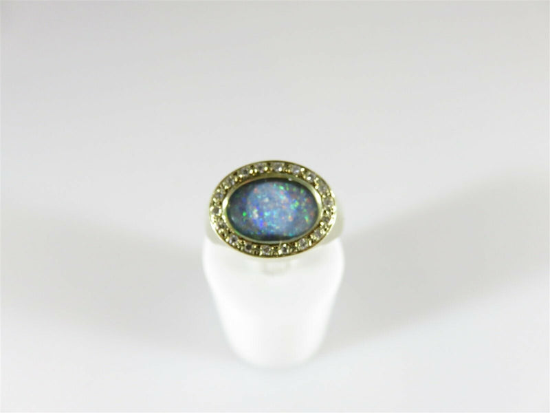 Opal Doublet & Diamond Surround 14K Gold Ring Size 5.75 Flemming Knud Kjerulff - Just Stuff I Sell