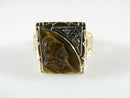 Tigers Eye Diamond Accented 10K Gold Kinsley & Son Gothic Art Deco Design Size 6 - Just Stuff I Sell