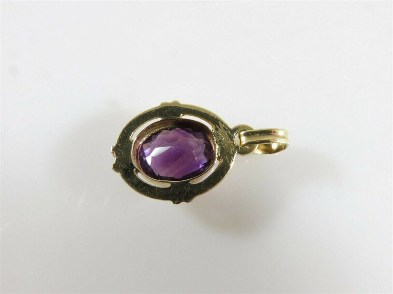 Art Nouveau Style Oval 10mm x 7.5mm Amethyst Necklace Pendant in 10K Yellow Gold - Just Stuff I Sell