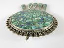 Taxco Crushed Turquoise Lapis Aztec Themed Brooch Pendant Sterling Silver - Just Stuff I Sell