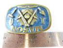 Freemason Masonic 1986 Brass Blue Glaze Belt Buckle