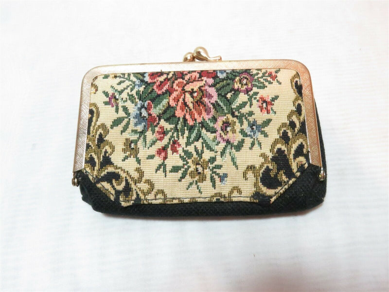 Nice Vintage Floral Design on Black Makeup Cosmetic Clutch with Mirror Japan - Just Stuff I Sell