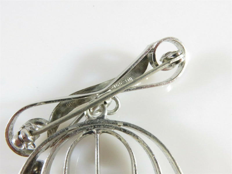 Unique Integrity Sterling Silver Rhinestone Bird Cage Brooch - Just Stuff I Sell