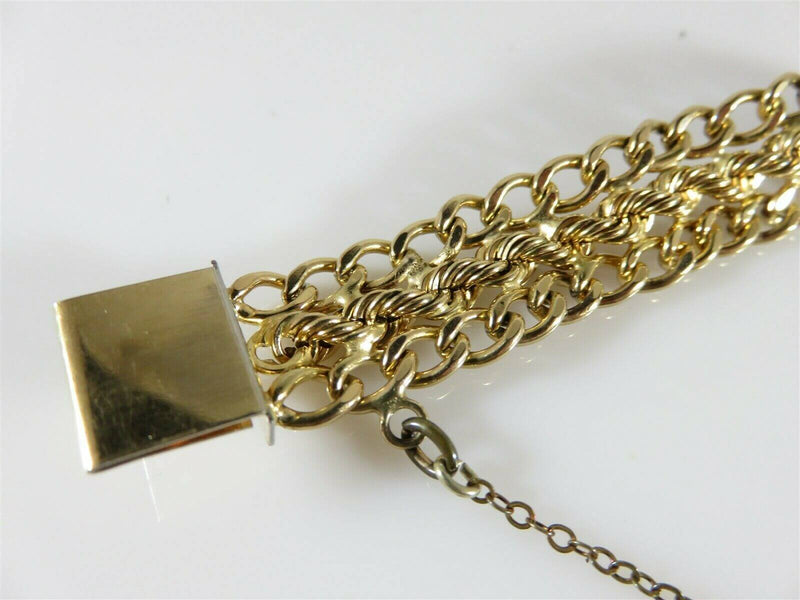Circa 1940's Rhythm 12K GF 14.91mm Wide Charm Bracelet with Safety Chain 6.5" ID - Just Stuff I Sell