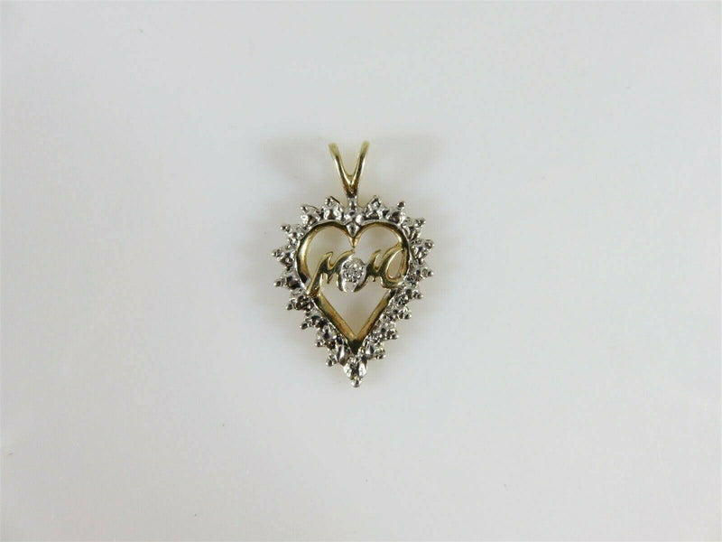 10K Yellow Gold MOM Heart Pendant White Gold Topped 1.1 Grams 2.2mm Bale - Just Stuff I Sell
