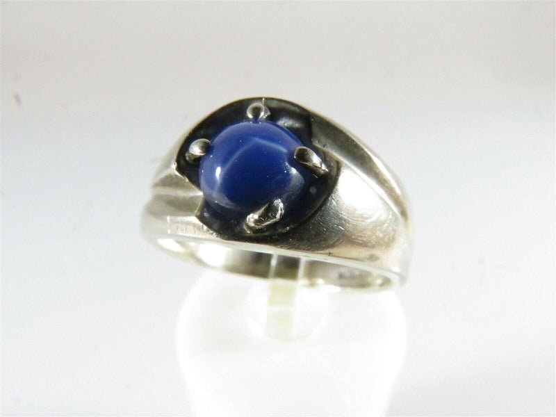 10K White Gold Unisex Round Cabochon Blue Star Sapphire Ring Size 6.75 - Just Stuff I Sell