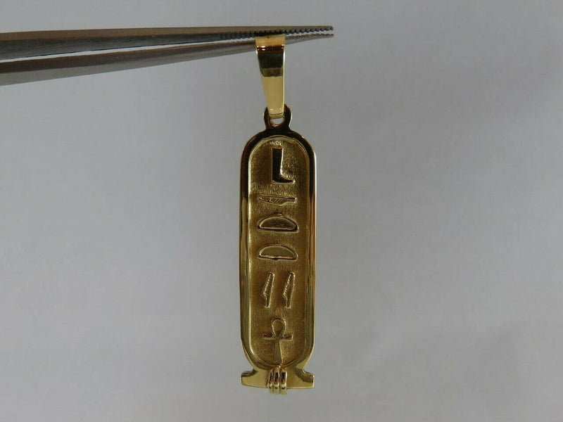 Egyptian Hieroglyphic Betty Eternal Life 18K Yellow Gold Cartouche Pendant - Just Stuff I Sell