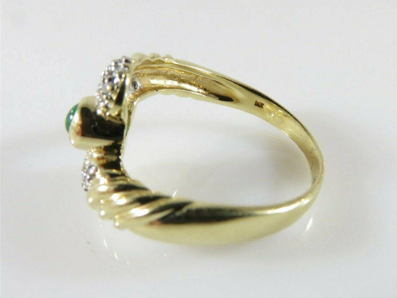 14K 585 Yellow Gold Cabochon Emerald Diamond Accented Bypass Ring - Just Stuff I Sell