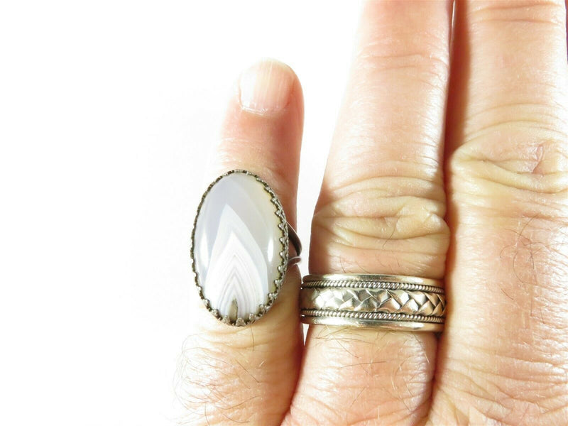 Vintage Gray Agate Sterling Silver Ring Polished Translucent Size 7.25 - Just Stuff I Sell