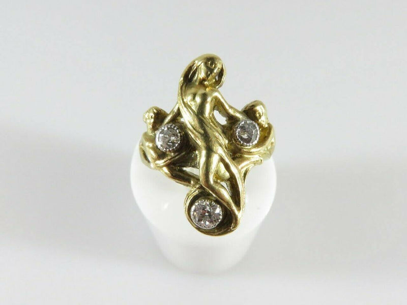 Art Nouveau 18K Mother Son Daughter Diamond Ring Heavy Size 2 Figural Ring - Just Stuff I Sell