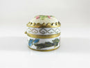 Cloisonne Brass & Enamel Floral Trinket Snuff Box Hinged Woven Decor Lid - Just Stuff I Sell
