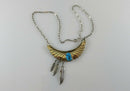 Southwestern Spencer Sterling Silver Gold Filled Bib Feather Turquoise Necklace - Just Stuff I Sell