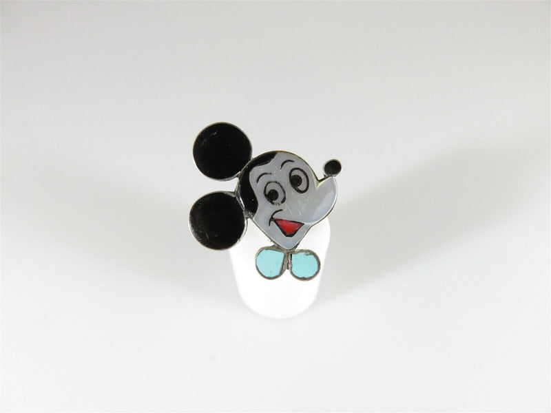 Circa 60's Sterling Zuni NM Inlaid Mickey Mouse Ring Size 9 Signed SS - Just Stuff I Sell