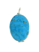 Double Turquoise Pendant Sterling Silver Secret Stash or Pill Box Fob or Locket — Jewelry & Watches:Fine Jewelry:Fine Necklac