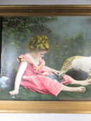 No. 135 A Divided Repast  Child & Chicken Chromolithograph 1901 M L & Co NY - Just Stuff I Sell
