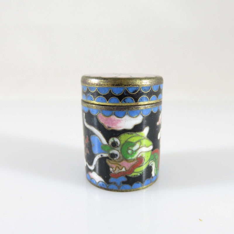 Blue Green Cloisonné Enamel & Brass Trinket Box Chinese Dragon, Fire Breathing Dragon