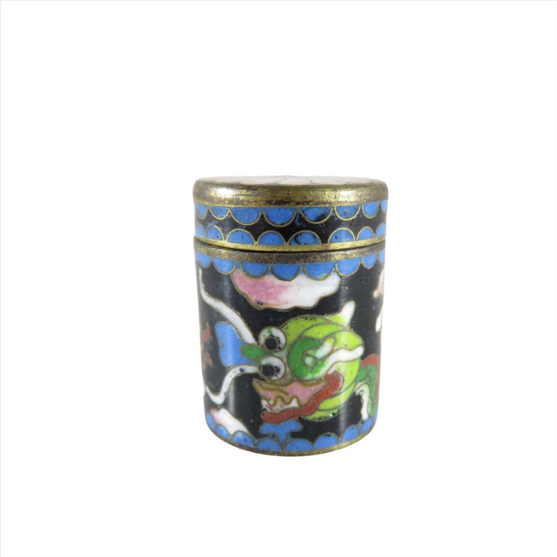 Blue Green Cloisonné Enamel & Brass Trinket Box Chinese Dragon, Fire Breathing Dragon