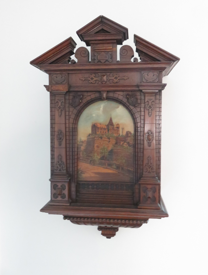 Rare 1899 Johann Adelhard German Painted Marquetry Inlaid Cabinet Nurnberg Castle