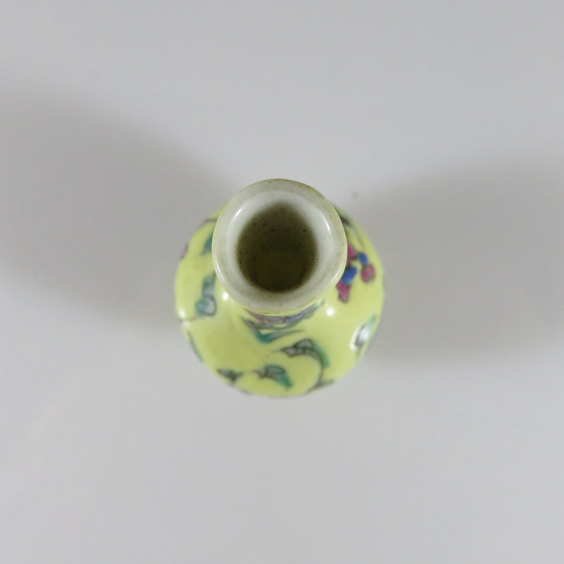 Miniature Hand Painted Flower Adorned Textured Chinese Porcelain Vase Circa 1915