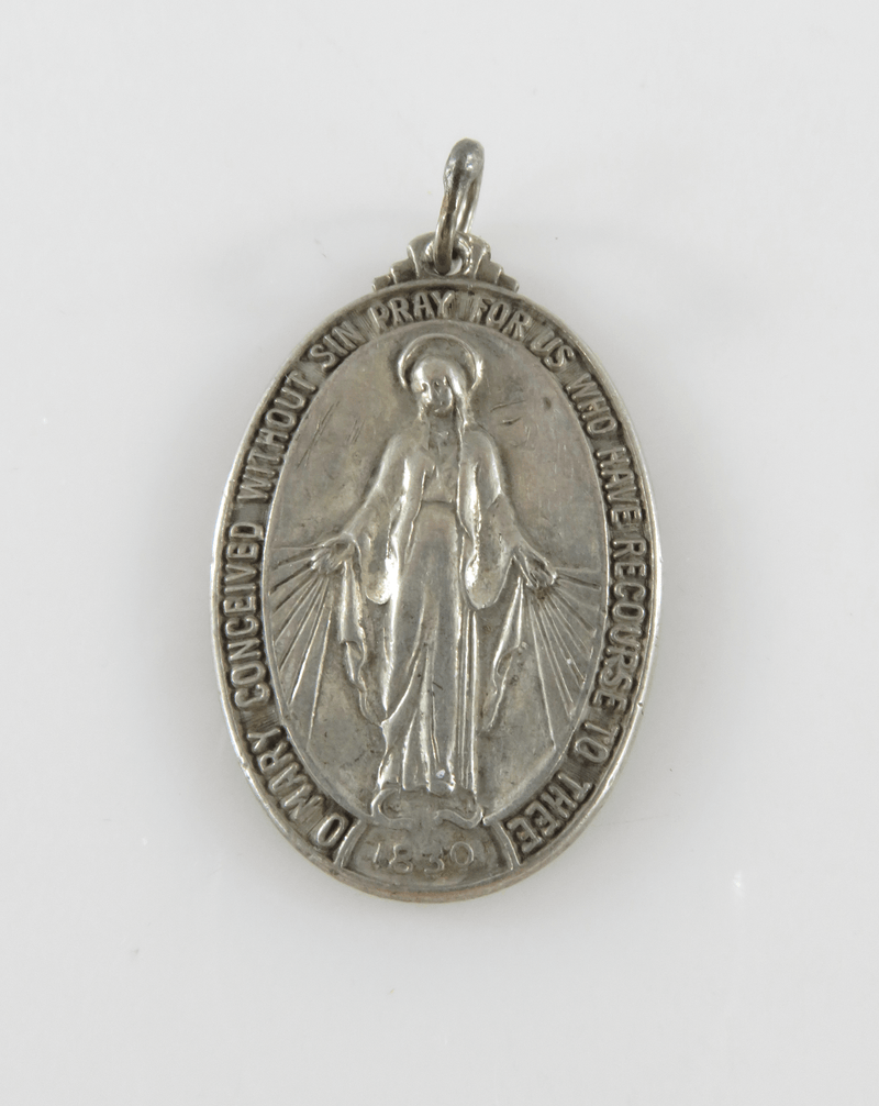 Large Sterling 1830 Mother Mary Icon Catholic Pray for Us Pendant Miraculous Medal