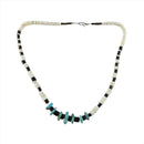 Vintage Heishi Necklace Polished Shell, Onyx & Turquoise 18.5" Long
