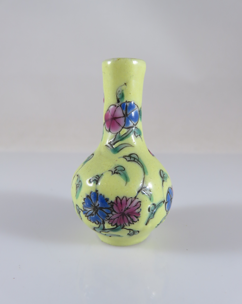 Miniature Hand Painted Flower Adorned Textured Chinese Porcelain Vase Circa 1915
