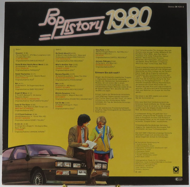 Pop History 1980 Sonocord Records 1986 German Pressing 36121-2 Vinyl Album