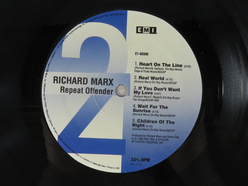 Richard Marx Repeat Offender 1989 EMI Records SRC Pressing E1-90380 Vinyl Album