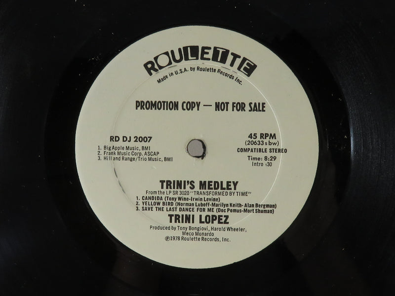 Rare Trini Lopez Helplessly/Trini's Medley Roulette RD DJ 2007 12" 45 Promo PC 34388 Vinyl Album