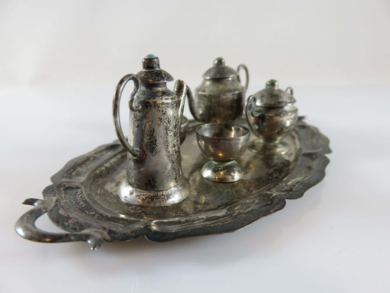 Circa 1930 Sterling Serving Set Taxco Mexico Miniature Sterling Tea Coffee Service