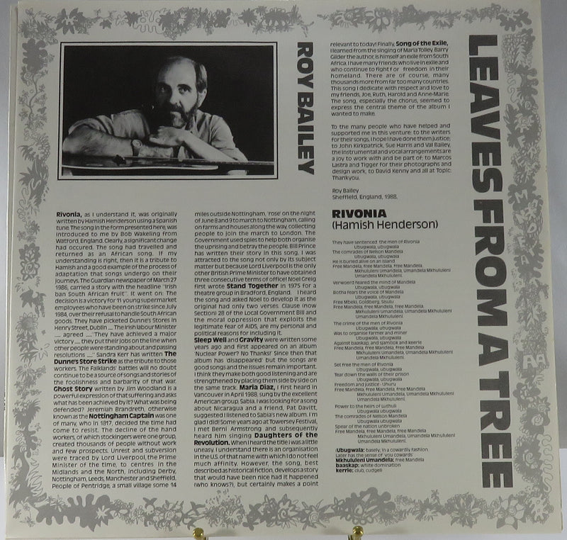 Roy Bailey Leaves From a Tree Fuse Records CF 394 1988 Vinyl Album