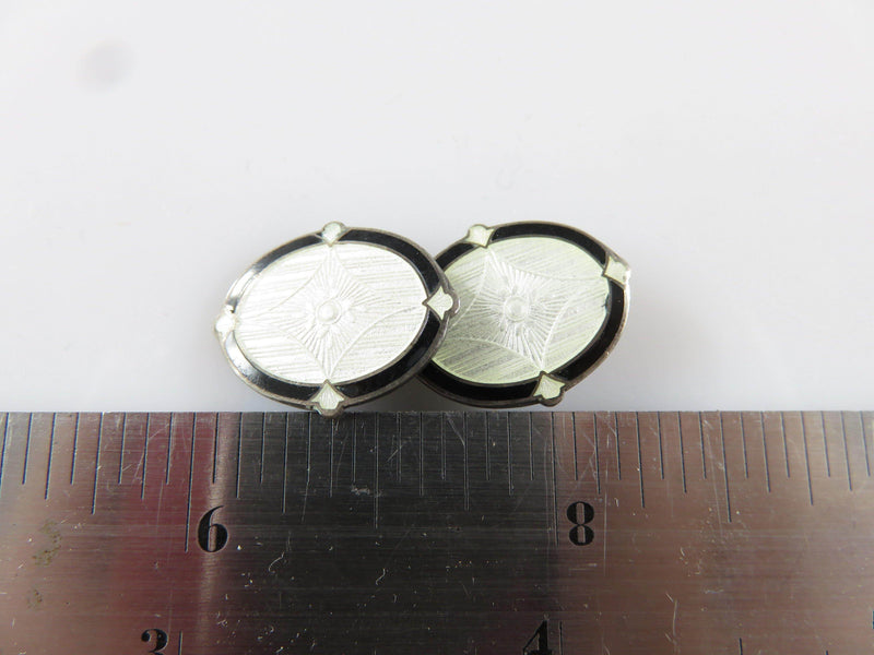 Antique Art Deco Sterling Silver Black and White Guilloche Enamel Cufflink For Repurpose - Just Stuff I Sell