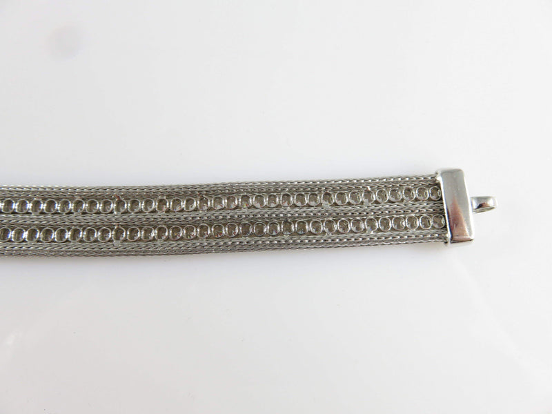 Braided Mesh Sterling Silver & Rhinestone Bracelet Designer Signed 7 3/4" - Just Stuff I Sell