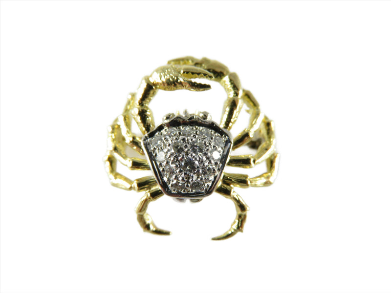 Spark Creations 18KT Yellow Gold Diamond Cluster Crab Lapel Pin Brooch Coastal Beach Pin - Just Stuff I Sell