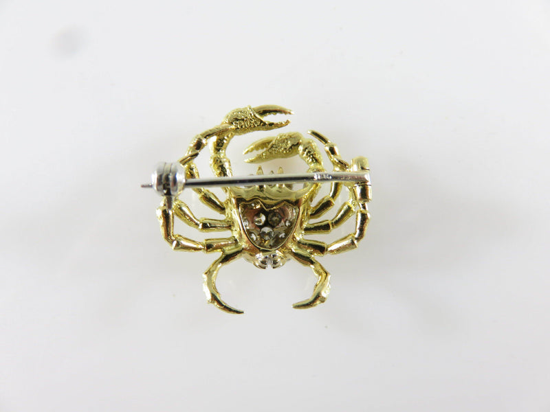 Spark Creations 18KT Yellow Gold Diamond Cluster Crab Lapel Pin Brooch Coastal Beach Pin - Just Stuff I Sell