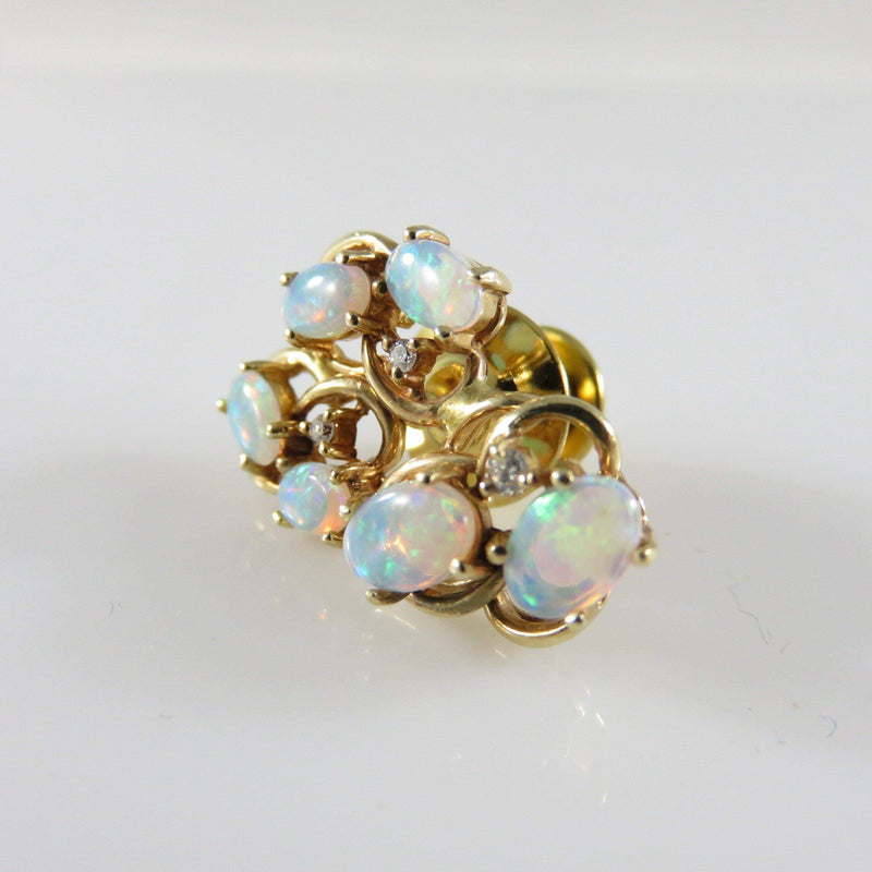 14K Yellow Gold Opalescent Opal & Diamond Lapel or Tie Pin - Just Stuff I Sell
