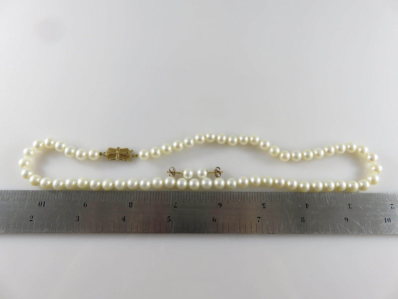 18" 14K Mikimoto Blue Lagoon Akoya 6.75mm Pearl Necklace with Pearl Stud Earrings - Just Stuff I Sell