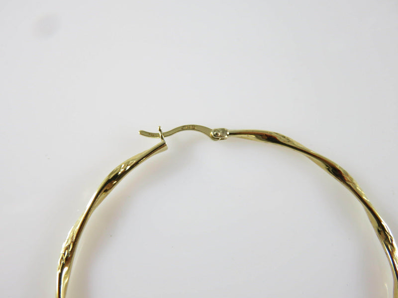 2 1/4" Drop Round Twist Etched Hoop Earrings Sterling Silver Gold Wash Butterfly Clip - Just Stuff I Sell