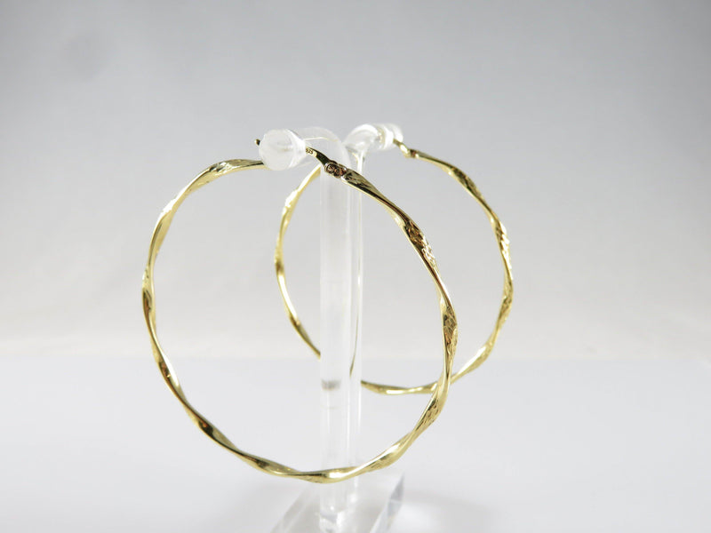 2 1/4" Drop Round Twist Etched Hoop Earrings Sterling Silver Gold Wash Butterfly Clip - Just Stuff I Sell