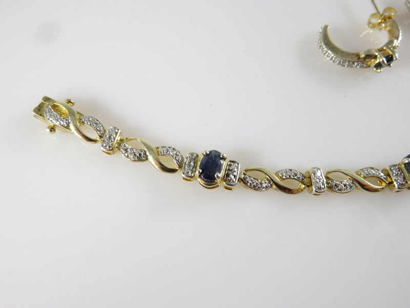 Stylish Sapphire Tennis Bracelet Earring Set Gold Washed Sterling Silver 7 1/4" Slide Lock - Just Stuff I Sell