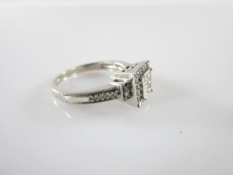 Retail New $1049.00 10K White Gold Diamond Illusion Fashion Ring Size 7.75 - Just Stuff I Sell
