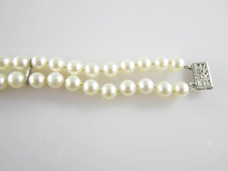 10K White Gold 7" Pearl Bracelet Double Strand 5.5mm Cultured Pearl Designer Bracelet - Just Stuff I Sell