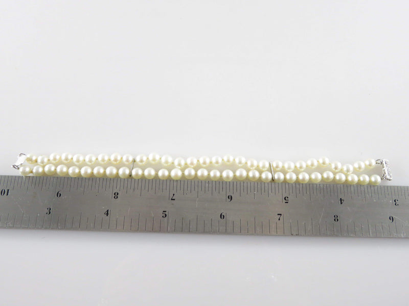 10K White Gold 7" Pearl Bracelet Double Strand 5.5mm Cultured Pearl Designer Bracelet - Just Stuff I Sell