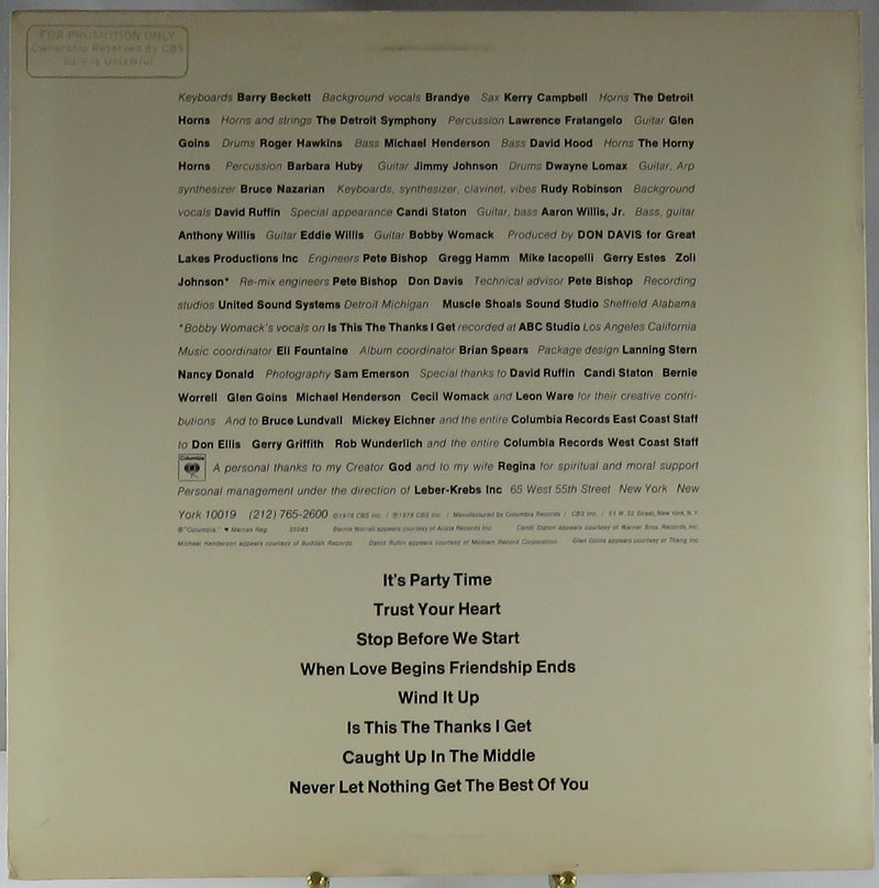 Bobby Womack Pieces Columbia Records JC 35083 Demo Copy Terre Haute Vinyl Album