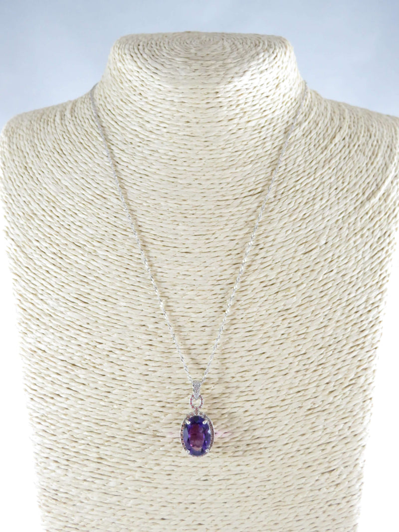 18" Delicate Sterling Spiral Chain with Oval Purple Amethyst set in Sterling Silver