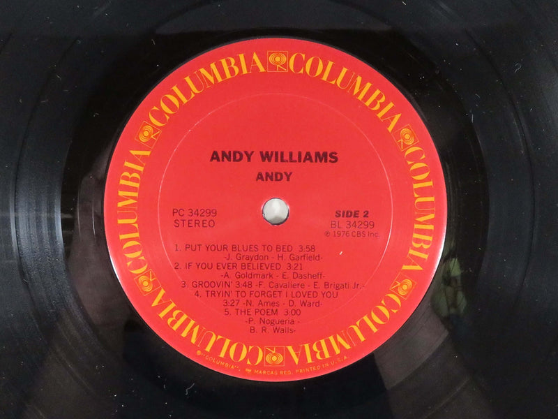Andy Williams Andy 1976 Columbia Records PC 34299 Demo Copy Vinyl Album