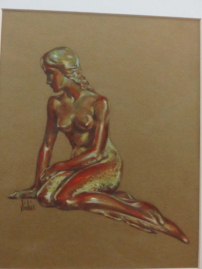 Art Nouveau Sketch of Woman by Dickie, Pastel Colored Artist Original on Paper