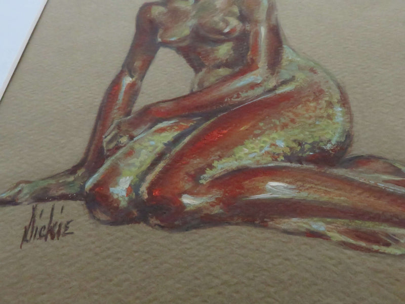 Art Nouveau Sketch of Woman by Dickie, Pastel Colored Artist Original on Paper