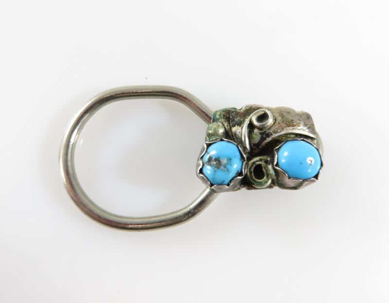 Southwestern Style Two Bezel Set Turquoise Stone Small Keychain