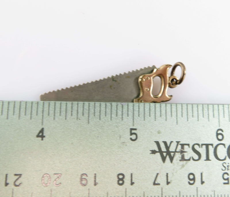 c1910 Hand Saw Pocket Watch Fob Gold Gilt Handle Metal Blade 1 1/2"